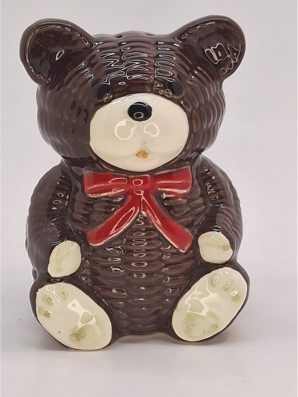 Vintage Teddy Bear Brown Otagiri Hand Painted 4 In, 3 Hole Shaker, Japan 80's